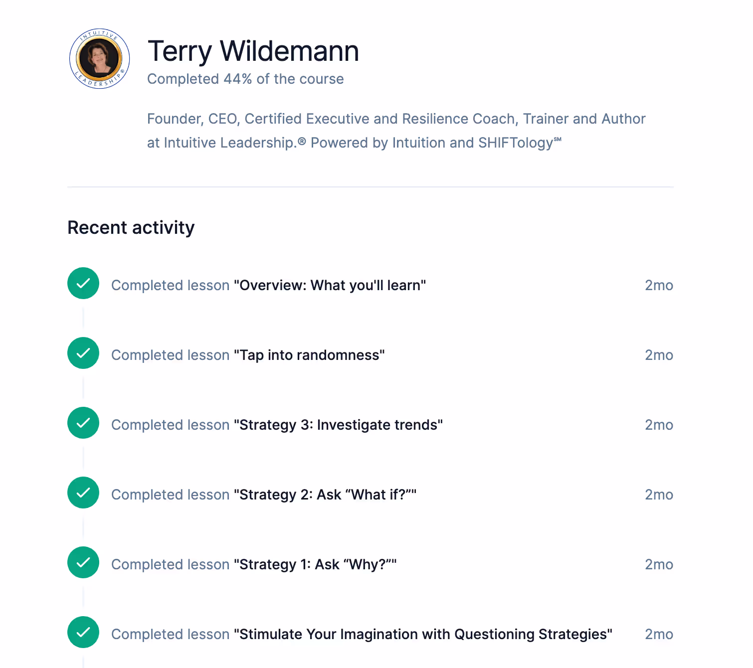 Ruzuku progress tracking dashboard showing student completion and assessment status